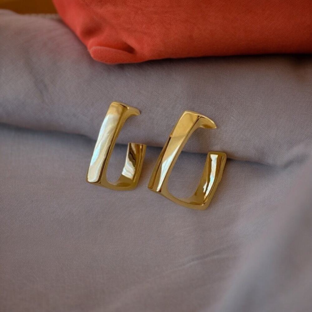 NEW 18K yellow gold plated square hoop earrings jewelry B19A - Picture 6 of 7
